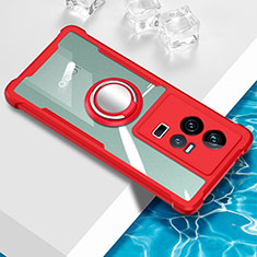 Funda Silicona Ultrafina Carcasa Transparente con Magnetico Anillo de dedo Soporte BH1 para Vivo iQOO 11 5G Rojo