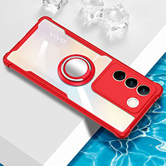 Funda Silicona Ultrafina Carcasa Transparente con Magnetico Anillo de dedo Soporte BH1 para Vivo V27 5G Rojo