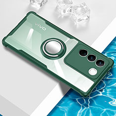 Funda Silicona Ultrafina Carcasa Transparente con Magnetico Anillo de dedo Soporte BH1 para Vivo V27 Pro 5G Verde