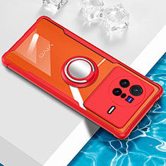 Funda Silicona Ultrafina Carcasa Transparente con Magnetico Anillo de dedo Soporte BH1 para Vivo X80 5G Rojo