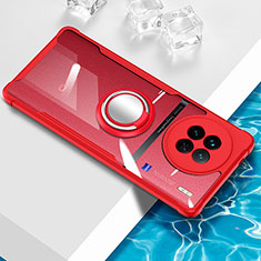 Funda Silicona Ultrafina Carcasa Transparente con Magnetico Anillo de dedo Soporte BH1 para Vivo X90 5G Rojo