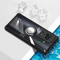 Funda Silicona Ultrafina Carcasa Transparente con Magnetico Anillo de dedo Soporte BH1 para Xiaomi Black Shark 5 5G Negro