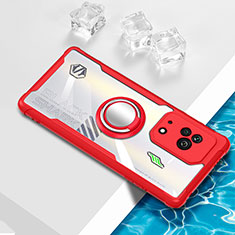 Funda Silicona Ultrafina Carcasa Transparente con Magnetico Anillo de dedo Soporte BH1 para Xiaomi Black Shark 5 5G Rojo