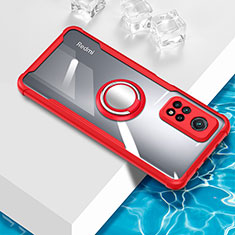 Funda Silicona Ultrafina Carcasa Transparente con Magnetico Anillo de dedo Soporte BH1 para Xiaomi Mi 10T 5G Rojo