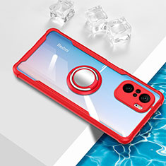 Funda Silicona Ultrafina Carcasa Transparente con Magnetico Anillo de dedo Soporte BH1 para Xiaomi Mi 11X Pro 5G Rojo