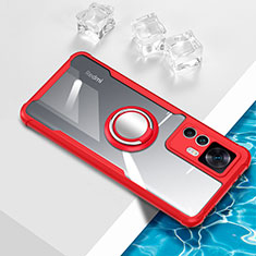 Funda Silicona Ultrafina Carcasa Transparente con Magnetico Anillo de dedo Soporte BH1 para Xiaomi Mi 12T 5G Rojo