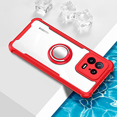 Funda Silicona Ultrafina Carcasa Transparente con Magnetico Anillo de dedo Soporte BH1 para Xiaomi Mi 13 Pro 5G Rojo