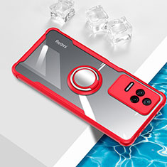 Funda Silicona Ultrafina Carcasa Transparente con Magnetico Anillo de dedo Soporte BH1 para Xiaomi Poco F4 5G Rojo