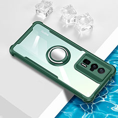 Funda Silicona Ultrafina Carcasa Transparente con Magnetico Anillo de dedo Soporte BH1 para Xiaomi Poco F5 Pro 5G Verde