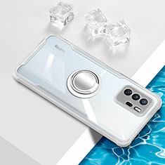 Funda Silicona Ultrafina Carcasa Transparente con Magnetico Anillo de dedo Soporte BH1 para Xiaomi Poco X3 GT 5G Blanco