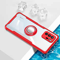 Funda Silicona Ultrafina Carcasa Transparente con Magnetico Anillo de dedo Soporte BH1 para Xiaomi Poco X3 GT 5G Rojo