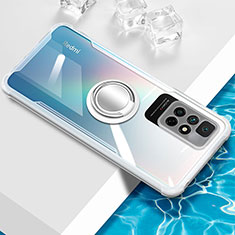 Funda Silicona Ultrafina Carcasa Transparente con Magnetico Anillo de dedo Soporte BH1 para Xiaomi Redmi 10 4G Blanco