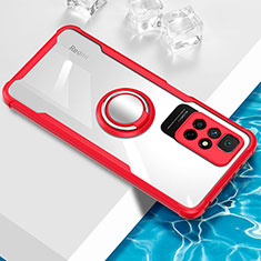 Funda Silicona Ultrafina Carcasa Transparente con Magnetico Anillo de dedo Soporte BH1 para Xiaomi Redmi 10 4G Rojo
