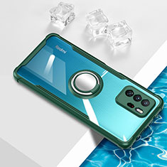 Funda Silicona Ultrafina Carcasa Transparente con Magnetico Anillo de dedo Soporte BH1 para Xiaomi Redmi Note 10 Pro 5G Verde