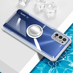 Funda Silicona Ultrafina Carcasa Transparente con Magnetico Anillo de dedo Soporte BH1 para Xiaomi Redmi Note 10T 5G Blanco