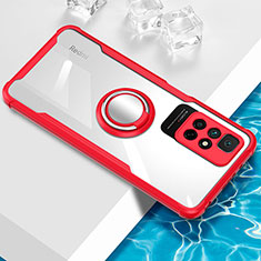 Funda Silicona Ultrafina Carcasa Transparente con Magnetico Anillo de dedo Soporte BH1 para Xiaomi Redmi Note 11 4G (2021) Rojo
