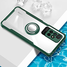 Funda Silicona Ultrafina Carcasa Transparente con Magnetico Anillo de dedo Soporte BH1 para Xiaomi Redmi Note 11 4G (2021) Verde