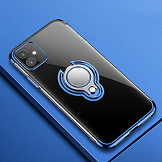 Funda Silicona Ultrafina Carcasa Transparente con Magnetico Anillo de dedo Soporte C01 para Apple iPhone 11 Azul