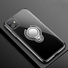 Funda Silicona Ultrafina Carcasa Transparente con Magnetico Anillo de dedo Soporte C01 para Apple iPhone 11 Negro