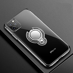Funda Silicona Ultrafina Carcasa Transparente con Magnetico Anillo de dedo Soporte C01 para Apple iPhone 11 Pro Negro