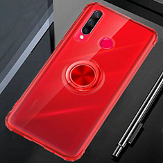 Funda Silicona Ultrafina Carcasa Transparente con Magnetico Anillo de dedo Soporte C01 para Huawei Honor 20i Rojo