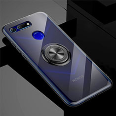 Funda Silicona Ultrafina Carcasa Transparente con Magnetico Anillo de dedo Soporte C01 para Huawei Honor V20 Negro