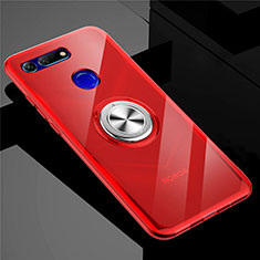 Funda Silicona Ultrafina Carcasa Transparente con Magnetico Anillo de dedo Soporte C01 para Huawei Honor V20 Rojo