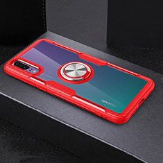 Funda Silicona Ultrafina Carcasa Transparente con Magnetico Anillo de dedo Soporte C01 para Huawei P20 Rojo