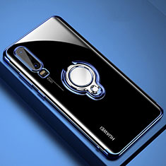 Funda Silicona Ultrafina Carcasa Transparente con Magnetico Anillo de dedo Soporte C01 para Huawei P30 Azul