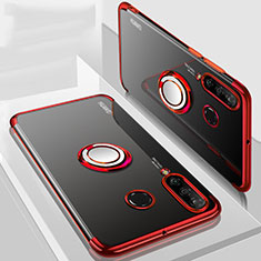 Funda Silicona Ultrafina Carcasa Transparente con Magnetico Anillo de dedo Soporte C01 para Huawei P30 Lite Rojo