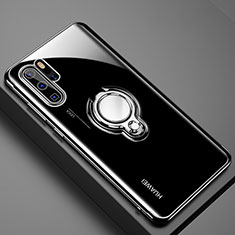 Funda Silicona Ultrafina Carcasa Transparente con Magnetico Anillo de dedo Soporte C01 para Huawei P30 Pro Negro