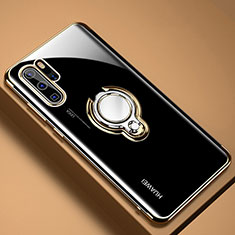 Funda Silicona Ultrafina Carcasa Transparente con Magnetico Anillo de dedo Soporte C01 para Huawei P30 Pro Oro