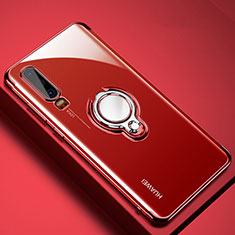 Funda Silicona Ultrafina Carcasa Transparente con Magnetico Anillo de dedo Soporte C01 para Huawei P30 Rojo