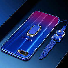Funda Silicona Ultrafina Carcasa Transparente con Magnetico Anillo de dedo Soporte C01 para Oppo RX17 Neo Azul