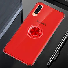 Funda Silicona Ultrafina Carcasa Transparente con Magnetico Anillo de dedo Soporte C01 para Samsung Galaxy A70S Rojo
