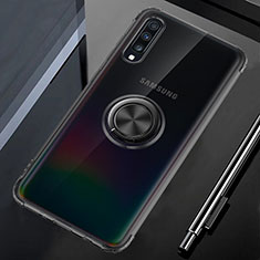 Funda Silicona Ultrafina Carcasa Transparente con Magnetico Anillo de dedo Soporte C01 para Samsung Galaxy A90 5G Negro