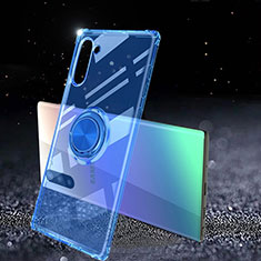 Funda Silicona Ultrafina Carcasa Transparente con Magnetico Anillo de dedo Soporte C01 para Samsung Galaxy Note 10 5G Azul
