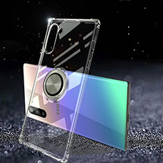 Funda Silicona Ultrafina Carcasa Transparente con Magnetico Anillo de dedo Soporte C01 para Samsung Galaxy Note 10 5G Claro