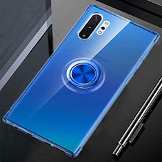 Funda Silicona Ultrafina Carcasa Transparente con Magnetico Anillo de dedo Soporte C01 para Samsung Galaxy Note 10 Plus 5G Azul
