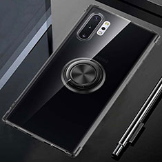 Funda Silicona Ultrafina Carcasa Transparente con Magnetico Anillo de dedo Soporte C01 para Samsung Galaxy Note 10 Plus 5G Negro