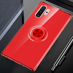 Funda Silicona Ultrafina Carcasa Transparente con Magnetico Anillo de dedo Soporte C01 para Samsung Galaxy Note 10 Plus Rojo