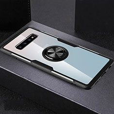 Funda Silicona Ultrafina Carcasa Transparente con Magnetico Anillo de dedo Soporte C01 para Samsung Galaxy S10 Plus Negro