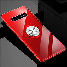 Funda Silicona Ultrafina Carcasa Transparente con Magnetico Anillo de dedo Soporte C01 para Samsung Galaxy S10 Rojo