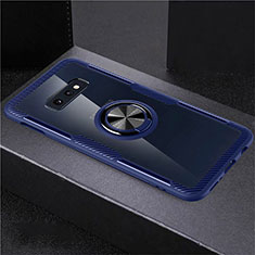 Funda Silicona Ultrafina Carcasa Transparente con Magnetico Anillo de dedo Soporte C01 para Samsung Galaxy S10e Azul y Negro