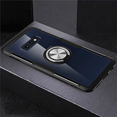 Funda Silicona Ultrafina Carcasa Transparente con Magnetico Anillo de dedo Soporte C01 para Samsung Galaxy S10e Plata y Negro