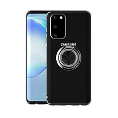 Funda Silicona Ultrafina Carcasa Transparente con Magnetico Anillo de dedo Soporte C01 para Samsung Galaxy S20 5G Negro