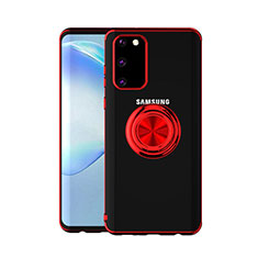Funda Silicona Ultrafina Carcasa Transparente con Magnetico Anillo de dedo Soporte C01 para Samsung Galaxy S20 5G Rojo