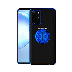 Funda Silicona Ultrafina Carcasa Transparente con Magnetico Anillo de dedo Soporte C01 para Samsung Galaxy S20 Plus 5G Azul