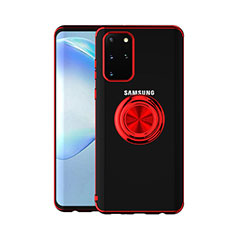 Funda Silicona Ultrafina Carcasa Transparente con Magnetico Anillo de dedo Soporte C01 para Samsung Galaxy S20 Plus Rojo