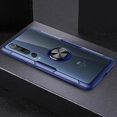 Funda Silicona Ultrafina Carcasa Transparente con Magnetico Anillo de dedo Soporte C01 para Xiaomi Mi 10 Pro Azul